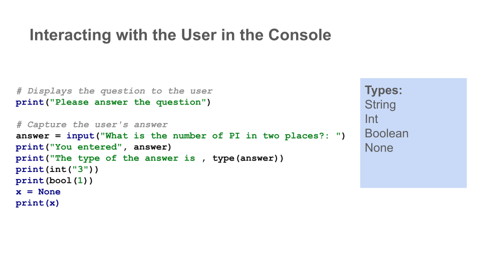 code to interact with user in console